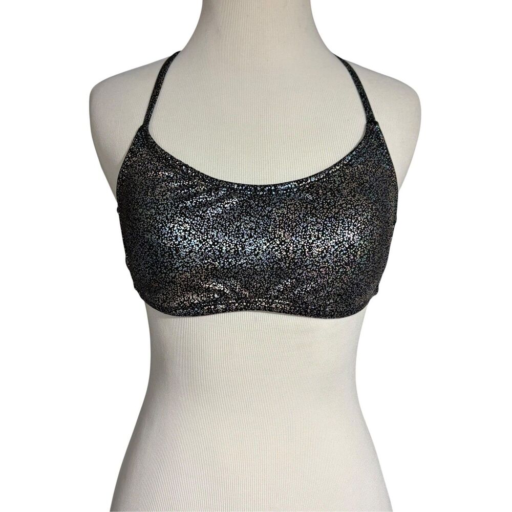 Salt Life Bikini Top Size Medium Black Holographic Metallic Strappy Swimwear